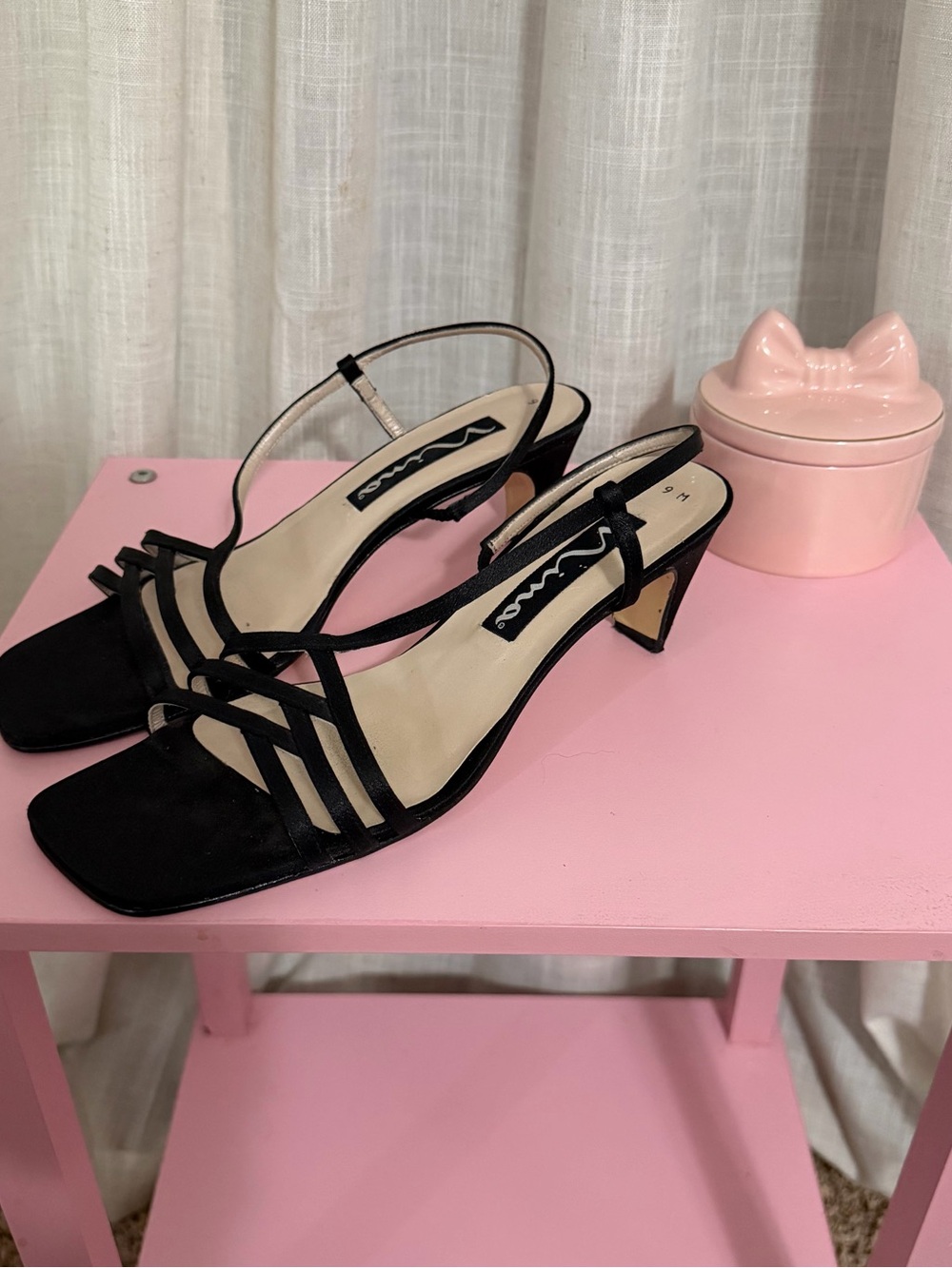 Nina Black Strappy Slingback Heels
